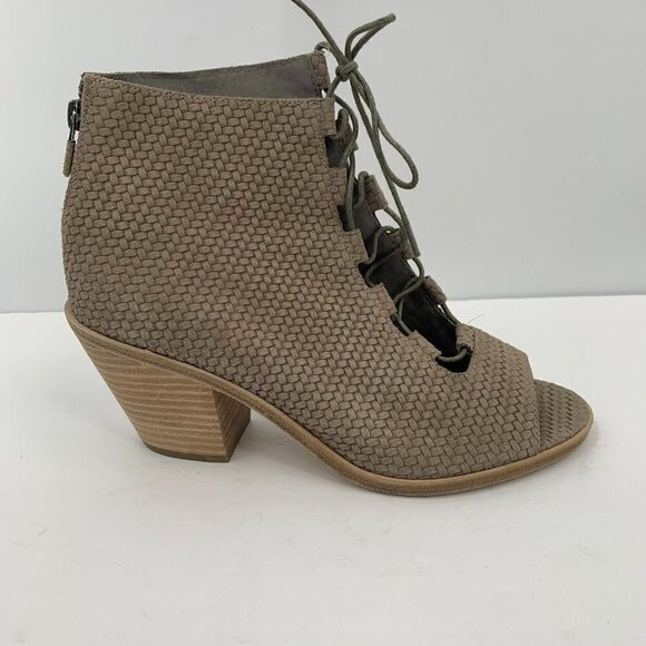 Eileen Fisher Slew woven peeptoe booties boot shoe lace-up tie tan leather new 9 - Picture 1 of 8
